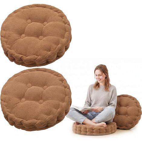 Lot de 2 coussins de chaise ronds - 40 x 40 cm - Coussin de sol épais - Pour extérieur et intérieur - Pour chaise de jardin, salle à manger, salon - Marron café (1/5)