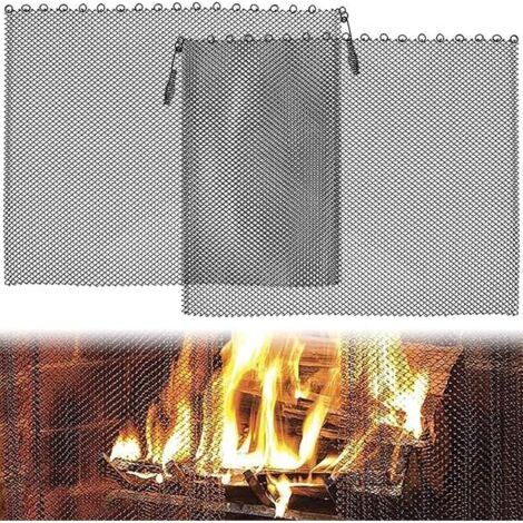 Paquet de 2 rideaux en maille de cheminée, chaîne coupe-feu à motif de défilement, pare-feu en métal (24 × 18 pouces) (1/5)