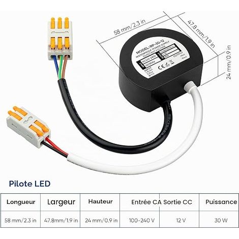 Transformateur LED 12V étanche LED Transfo 30W 2.5A Driver Rond 220V à 12V pour Éclairage Intérieur et Extérieur (1/3)