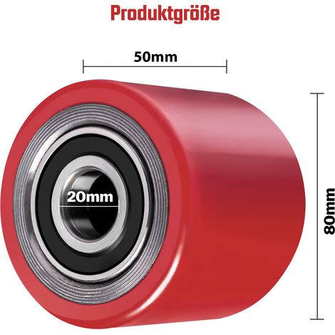 Lot de 2 Roue de Chariot Élévateur Galets PU Polyuréthane Transpalette 80x50 mm,  Roulement 6204 Alésage 20 mm, Charge Max 500 Kg, Kit Réparation Avec Axes Platines Goupilles Fendues Outil Extracteur (1/5)