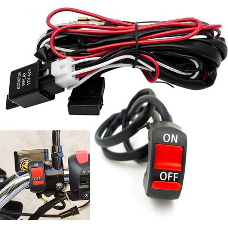 Bouton Phares additionnels LED + Faisceau d'alimentation et relai moto - 2 voies (1/5)