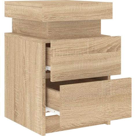 Mesita de noche con luces LED y cajones 35 x 39 x 55 cm madera de ingeniería color roble DEC033184 (1/5)