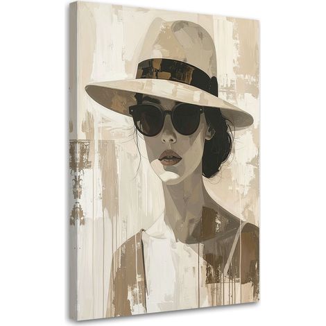 Tableaux, Femme avec des lunettes et un chapeau beige,60x90 (1/4)