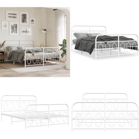 Cadre de lit métal sans matelas et pied de lit blanc 150x200 cm - Cadre De Lit - Lit Double - Lit Metal - Lit Blanc - Meuble Chambre - Home & Living (1/5)