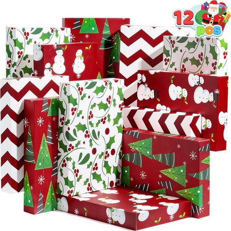 Lot de 12 boîtes de Noël avec couvercle et base, vêtements, peignoirs, boîtes cadeaux, cadeaux de Noël, anniversaires, mariages, 35,6 x 24,1 x 5,1 cm, 4 motifs (1/5)