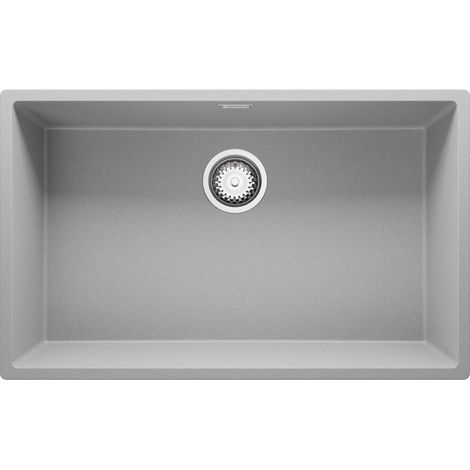 PRIMAGRAN Evier Sous Plan 76x47cm, Evier en Granit 1 bac + Kit de Vidage, Évier au meuble 80cm - London, Gris