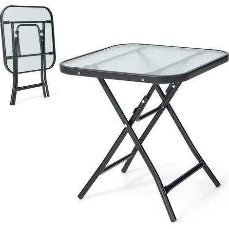 Folding Square Patio Bistro Table Tempered Glass Tabletop Outdoor Coffee Table (1/5)