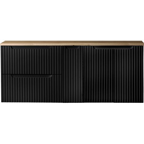 Doppelwaschtisch-Unterschrank 140cm, in schwarz mit Eiche, NEWPORT-56-BLACK (1/5)