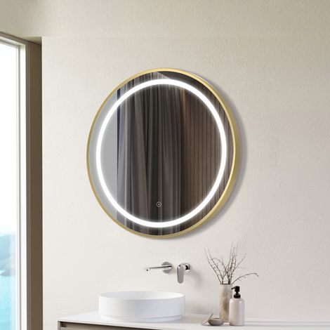 Signature Ava Round Front-Lit LED Bathroom Mirror with Demister Pad 600mm Diameter - Brushed Brass (1/3)