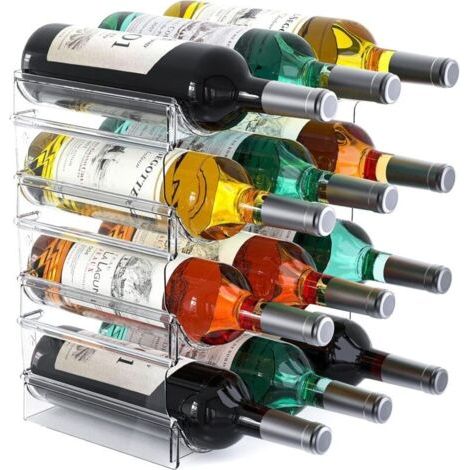 Étagère de rangement pour bouteilles empilable 4 niveaux – 12 conteneurs – En PET durable et transparent – Pour cuisine, garde-manger, bar (1/5)