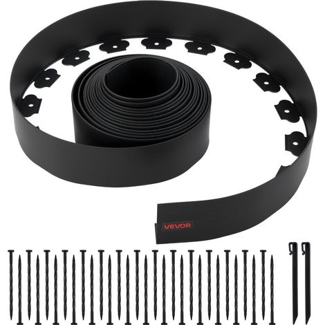 Bordure de Jardin Flexible 10 m x 10 cm Bordure Paysagère Sans Creuser en PE Noir avec 30 Piquets pour Allée et Parterre (1/5)