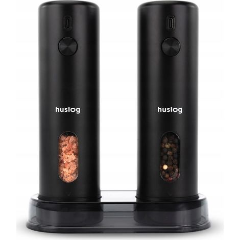 Moulins à Sel et Poivre Électriques avec LED, Recharge USB-C, Mouture Automatique Réglable, Réservoir 110 ml, Utilisation à Une Main, Socle et Brosse de Nettoyage Inclus, Noir (1/5)