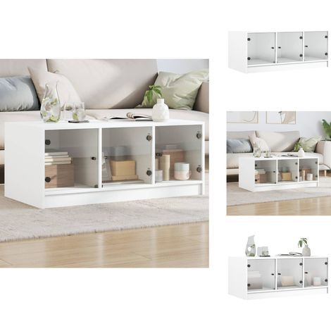 Couchtisch mit Glastüren Weiß 102x50x42 cm - Couchtisch - Wohnzimmerschreibtisch - Sideboard - TV-Stand - Weißer Couchtisch (1/5)