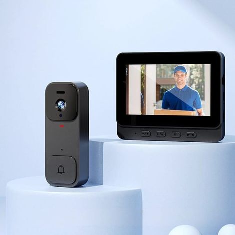 Videocitofono wireless HD 1080P con schermo da 4,3 pollici, telecamera di sorveglianza, visione notturna, acquisizione automatica, bianco (1/4)