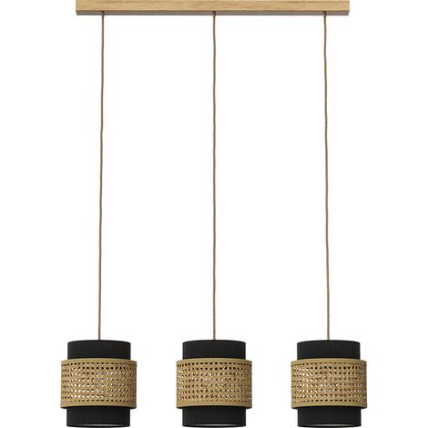3er Pendelleuchte Morten, Rattan/Schwarz, 70 x 120 cm, Vicco