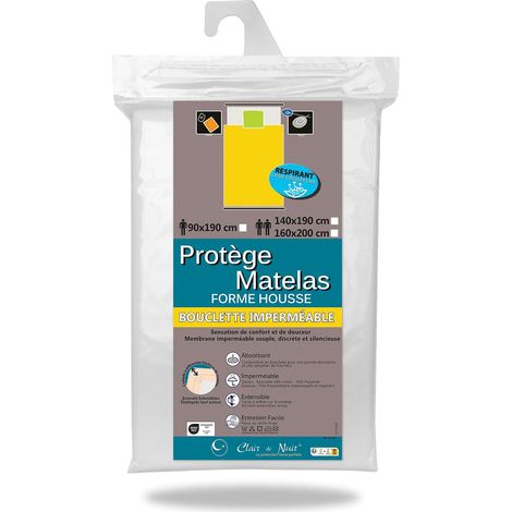 Protège Matelas imperméable 140x190 cm Alèse Bouclette 64% Coton-36% Polyester Membrane Souple et Silencieuse (1/5)