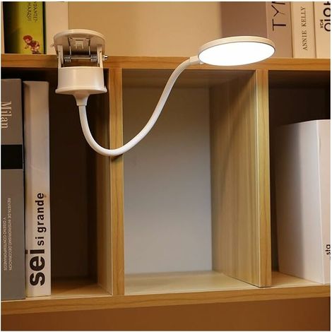 Clip on lamp, battery powered reading lamp, clip on light for bed Clip on battery light with 3 brightness levels, USB rechargeable, reading lamp (1/5)