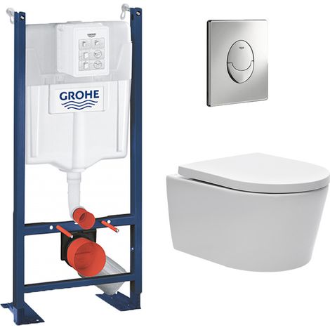 Pack WC Rapid SL autoportant GROHE + cuvette sans bride SAT, fixations cachées + plaque Skate Air chrome (ProjectSATrimless-2)