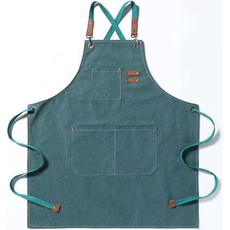Delantales de lona para hombre y mujer，Delantal unisex con 3 bolsillos，Delantal de trabajo de algodón ajustable，Verde esmeralda (1/5)