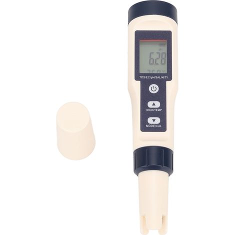 Testeur 5 en 1 pH/salinité/TDS/EC - Stylo testeur multifonctionnel pour aquariums marins (Livré avec pile et poudre adaptées) (1/5)