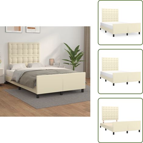 The Living Store Bettgestell mit Kopfteil Creme 120x200 cm Kunstleder - Kopfteil (1/5)