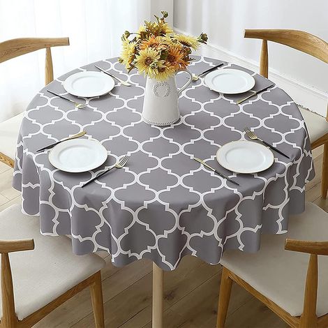 Nappe Ronde,Anti Tache Impermeable Nappe de Table Toile Cirée de Salle à Manger, pour Salle à Manger, Jardin, Café,Fête (gris, 152cm)