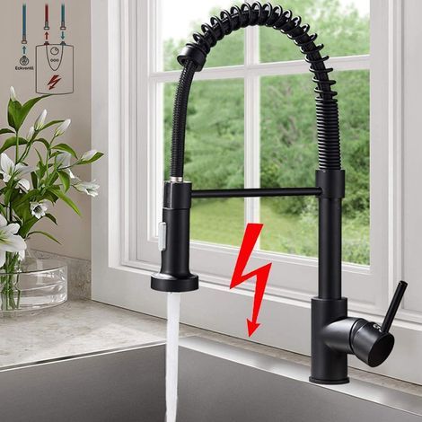 Rubinetto da cucina a bassa pressione, estraibile: doccetta estraibile con due funzioni di getto, miscelatore per lavello, funzione girevole a 360° - acciaio inox nero (1/5)