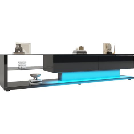 CAIziMeuble TV bas brillant LED, vitré, style rustique moderne, salon design (1/5)