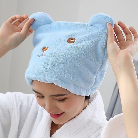 Set mit 3 Mikrofaser-Haartrockenhauben mit niedlichen Teddybärmotiven, aus saugfähigem Korallenvlies, für Frauen und Kinder (1/5)