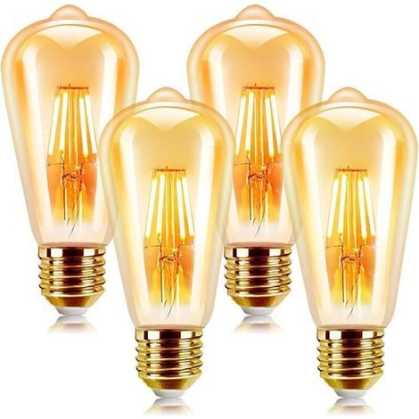 Stück E27 Vintage-LED-Glühbirnen, 4er-Pack, Edison-Retro-Stil, 6 W, antike dekorative Lampe, warmweiß 2200 K, nicht dimmbar (1/4)