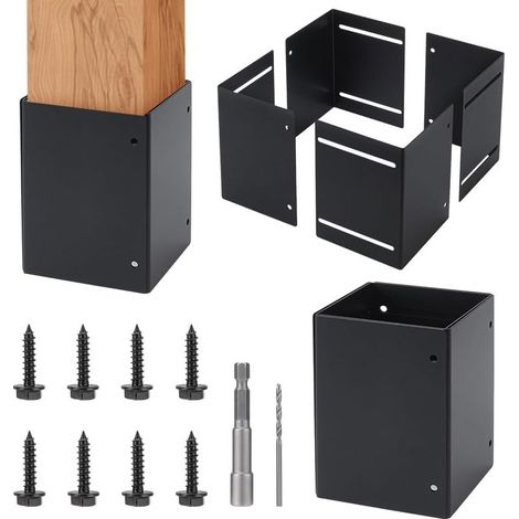 NBEADS 1 Set verstellbarer Pfostenschützer, 3,3-6 Zoll Eisen-Terrassenpfostenhalterungen mit Schrauben für Holzzäune, Veranden, Briefkästen (1/5)