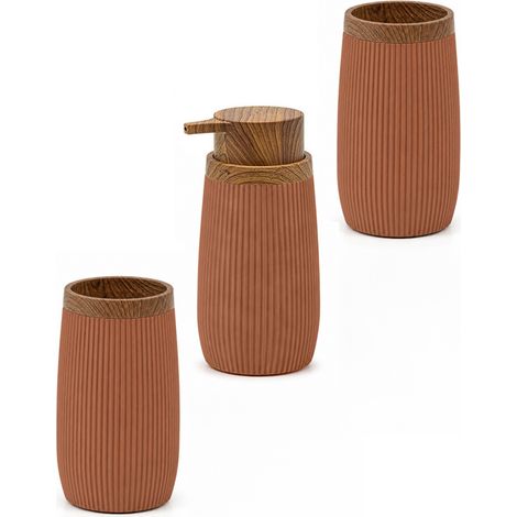 Set accessori bagno con dispenser e due portaspazzolini terracotta Blob (1/5)