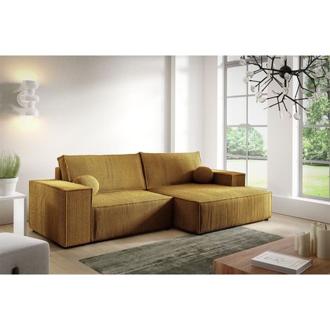 Ecksofa Schlafsofa CORUNIA XS Stoff Poso Honiggelb Ottomane Rechts (1/5)