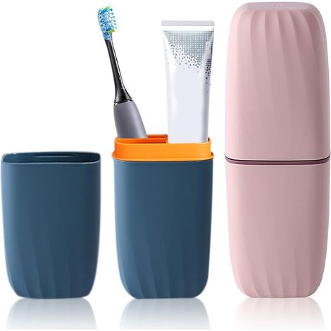 2 gobelets de brosse à dents en plastique antipoussière portables de voyage PCS (bleu et rose)