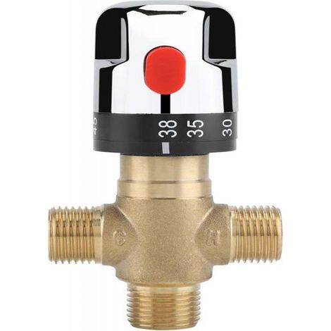 Vanne Mélangeur Eau Chaude Froide Robinet mitigeur thermostatique en laiton solide Robinet température fixe G1/2 35-45℃ 15mm (1/4)