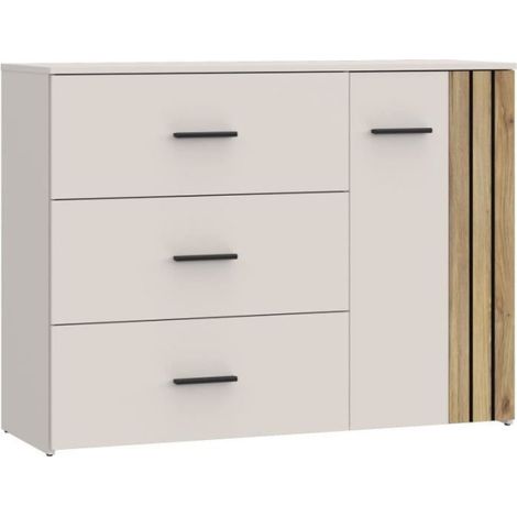Commode - WAIKATO - 3 tiroirs - 1 porte - Blanc - 119,9 x 41,3 x 89,7 cm (1/5)