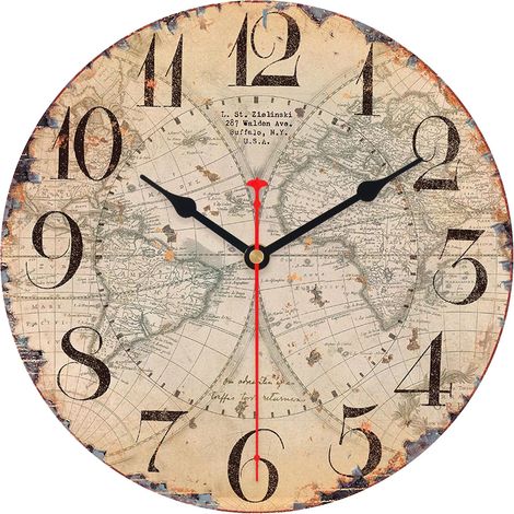 20cm/8pouce Montre Murale Carte du Monde, Petite Montre Industrielle de Style Rural, Batterie Bois sans Bruit pour Salon Cuisine Chambre Salle de Bains Bureau (1/5)
