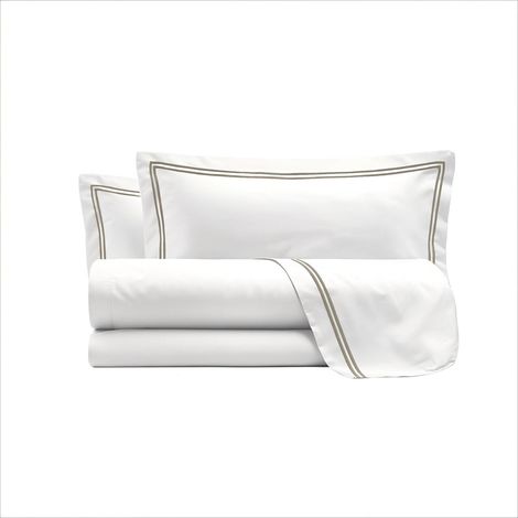 Set Lenzuola Sopra Sotto e Federe Matrimoniale Maxi 180x200 cm Linea Venere in Raso di Cotone Tortora (1/4)