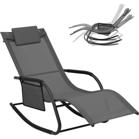 WOLTU 1x Poltrona dondolo, Sdraio Relax, Sedia a sdraio, Con poggiatesta, Grigio (1/5)