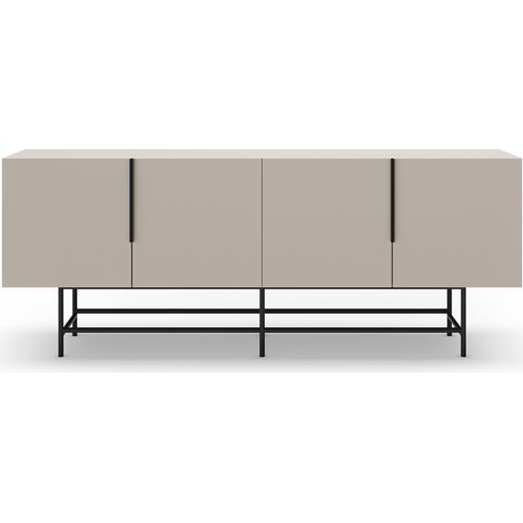 Meuble TV, Meuble de salon aspect bois coloris crème, pieds en métal noir - Longueur 200 x Profondeur 40 x Hauteur 77,90 cm (1/5)