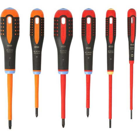 Bahco BE-9884S ERGO™ VDE Insulated Screwdriver Set, 6-Piece (Slotted and Phillips) with Ergonomic Handles (1/5)