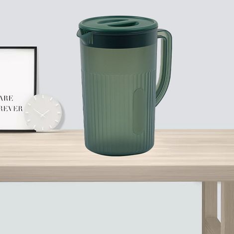 Pichet en plastique avec couvercle, grande capacité, résistant aux hautes températures, pour eau froide, jus, thé, vert foncé (1/5)