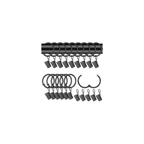 （Noir）42 Pcs Anneaux Rideaux 32mm Avec Pince - Métal Clips à Rideaux Pour Tringle à Douche Glissement
