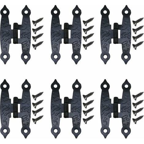 Charnières Décoratives Anciennes Noires à Fleurs - Lot de 18 - 65x33mm - Pour Meubles et Armoires - Avec Vis - Quincaillerie Vintag (1/5)