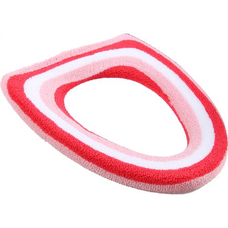 Housse de siège de toilette épaisse en maille en forme de O avec rayures arc-en-ciel, tapis de toilette en fibres acryliques (1/5)