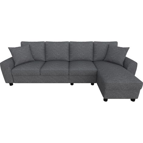 Canapé d'Angle en L Chenille Gris 3 Places Modulable avec Méridienne Coffre de Rangement et Porte-Gobelets 280x136x82 cm (1/5)