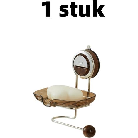 Distributeur de savon mural à ventouse sans perçage, porte-savon avec étagère de rangement pour savon liquide et lessive, dimensions 17,5 x 16 x 12,6 cm, marron, 1 pièce (1/5)
