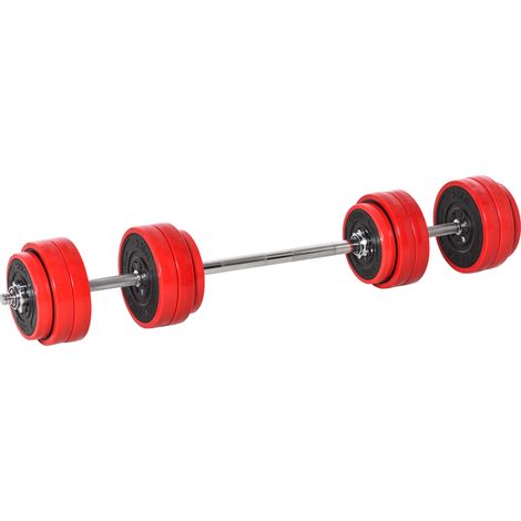 Ensemble d'haltères de 30 kg, haltères et barres réglables 2 en 1, musculation pour la remise en forme à domicile, renforcement musculaire, rouge et noir, 21,5 x 21,5 x 3,8 cm (1/5)