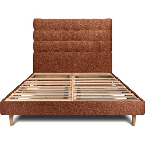 Lit 160x200cm avec tête de lit capitonnée bouclette et sommier kit Terracotta - Hauteur totale : 29cm (1/5)