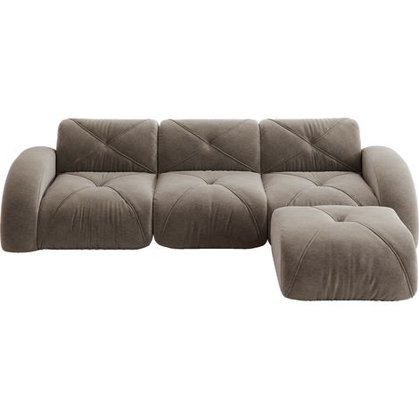 ELVMI Modulares Ecksofa 3-Sitzer mit Hocker, ohne Rahmen, in Chenille, Taupe (1/5)
